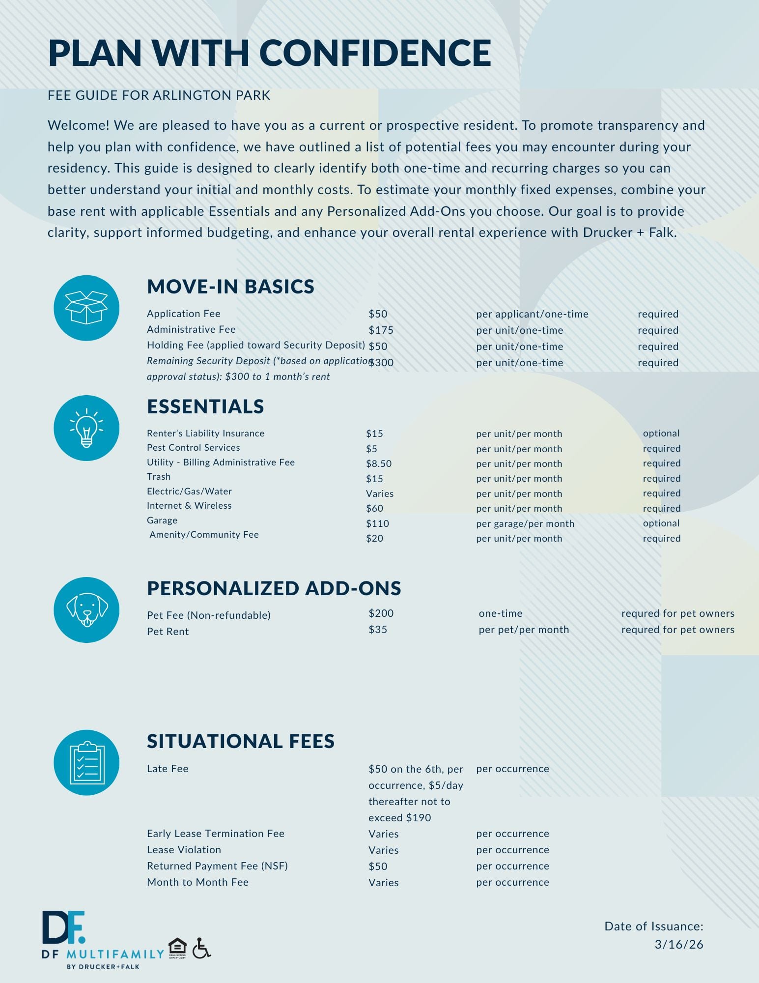 Fee Guide for Arlington Park - Please call our leasing office for more details